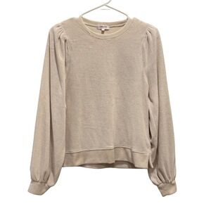 Goldie Lewinter Puff Sleeve Sweatshirt Womens Small Cream Terry Cotton Neutrals